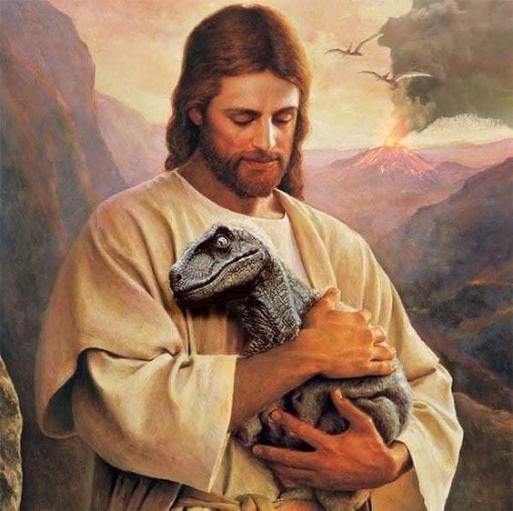 공룡 안고 있는 그리스도 사진