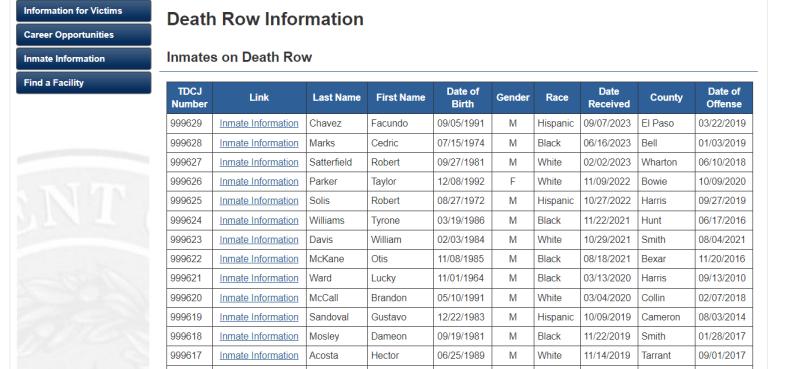 세번째 사이트 Death Row Information 텍사스 형사사법부 사형수들의 실제 얼굴과 정보가 나오니 민감한 레더들은 접속을 피해줬으면 좋겠어 사형수들의 얼굴사진과 이름
