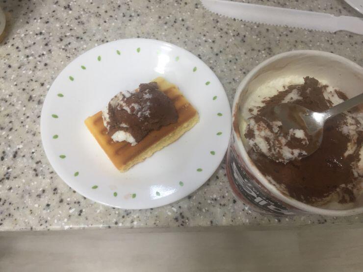 초코&바닐라 아이스크림 와플 와플에 아이스크림을 얹는다, 끝.
