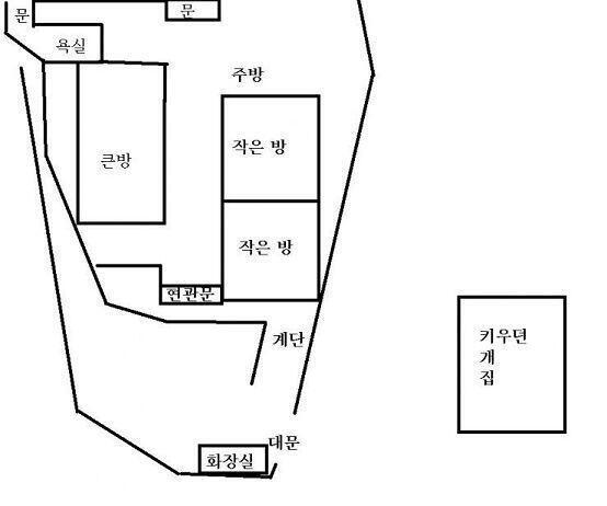 집 구조가 상당히 특이하지 나도 처음에 할머니 집 왔는데 집이 꽤나 컸었고 저 작은방엔 사촌형 1명과 사촌누나 2명이 어릴적에 지냈었나봐 욕실엔