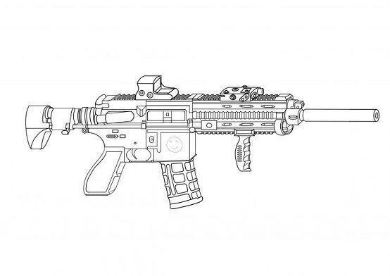 HK416C 그려보았다. 창작 총 그릴 때는 그냥 마음대로 그리면 되니까 쉬웠는데, 진짜 있는 총은 원본이랑 맞춰 그려야 하니까 의외로 좀 힘들