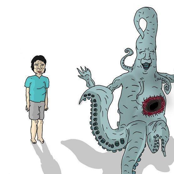그림 이상하게 그리는 놈한테 괴물 그리라하면 이리된다 아 지쳤다 그나저나 니일라토텝 유쾌하네 >>10 이상한얼굴달린무언가