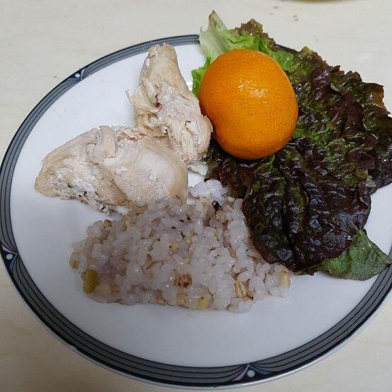 난 오늘도 식단을 한다 아점 식단 닭가슴살 50g 귤 1개 잡곡밥 반 공기 상추 두 장