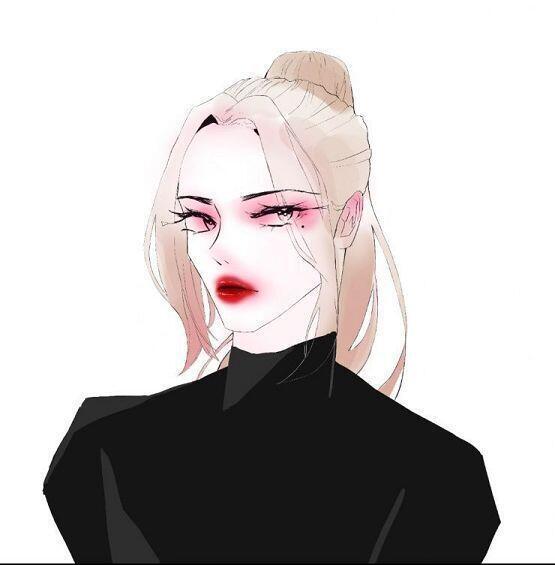 빨간입술+눈가에 점+포니테일+긴눈꼬리