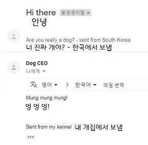ㅋㅋㅋㅋㅋㅋㅋㅋㅋ 멍멍멍을 그대로 알파벳으로 적어서 mung mung mung 이라고 했어 ㅋㅋㅋㅋㅋ 거기다 내가 한국에서 보냈다고 하니까 자기