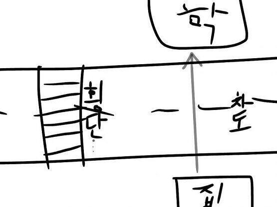 초등학교때 회색으로 표시한 길 따라가면 등교시간 거의 반으로 줄일 수 있어서 맨날 무단횡단했었는데 언제 앞뒤 안 보고 급해서 뛰쳐나가다가 사고날