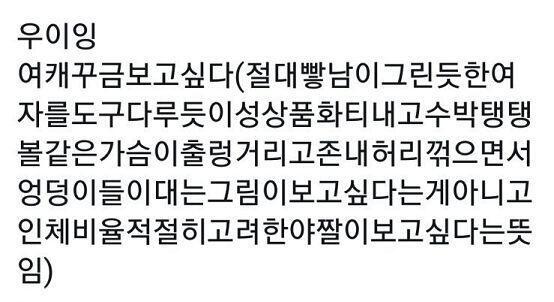 트위터가 하도 여캐 밀자! 여캐를 빻은 식으로 소비하지 말자! 떠들거나 동조하는 애들도 취향적 욕구 불만에 시달리는게 보이더라. 여전히 그걸 좋