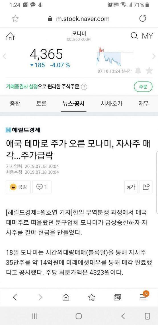 그와중에 모나미 주가 오르니까 자사주 매각했대.. 배신감 든다. 똑같은 펜 20년 만들고 똥 하나 못 고치는 주제에 앞으로 니네건 절대 안 써 