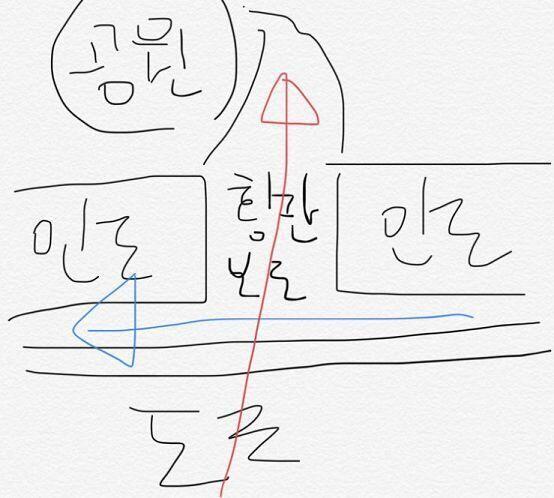 문제는 저 횡단보도인데, 저기가 삼거리...? 라고 해야하나. 어쨌든, 저 빨간색 화살표를 따라서 차도가 있었어. 공원을 끼고 있는 차도라고 해