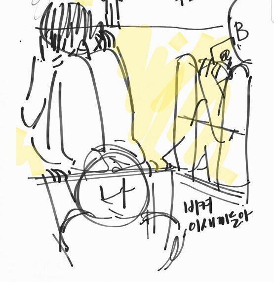 앞을 막고 있는 A, 오른쪽은 철조망이 막고 있어서 못 올라가고 B는 거기 자리 잡고 앉아서 그림 그리고 있고. 다락장은 좁고. 난 못 올라가고