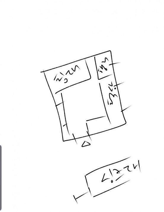 이게 사건초 당시 내방 구조야 한참 시달린 후에 방구조를 바꾸면 좀 낫대서 지금은 다르고 이해하기 편하라고 그림그려왔어