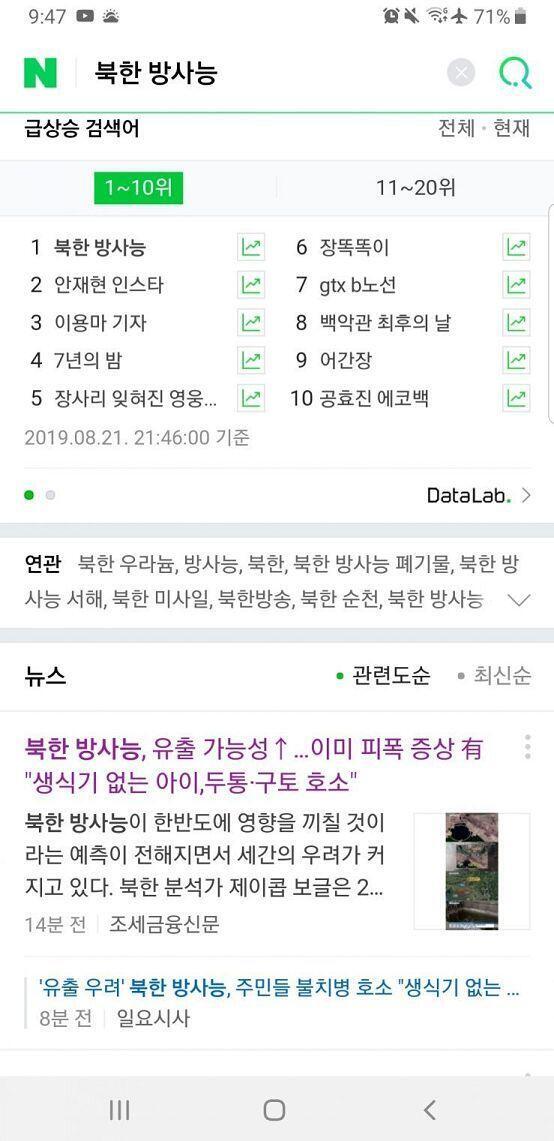 우라늄 광산 뭐시라 하던데 아마도 강같은데에 오염물질 같은거 버렸나봐. 근데 그 물이 우리나라랑 가까운거 같던데.. 경기도지역?이었나 좀 위험하