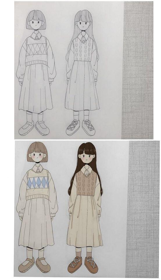 인스타에 올렸는데 색칠한걸 올릴까 아님 볼펜그림만 올릴까 고민중이야,,