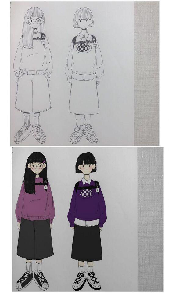 인스타에 올렸는데 색칠한걸 올릴까 아님 볼펜그림만 올릴까 고민중이야,,