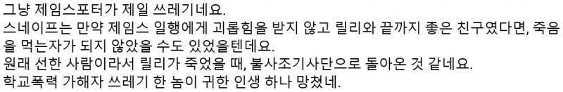 이게 기분이 뭔가 쎄한 이유가 뭐냐면 입장 바꿔서 스넾 영상에서 '아동학대만 한 XX~', '그래봤자 죽먹자였던 XX' 라고 한다면 스넾 팬들