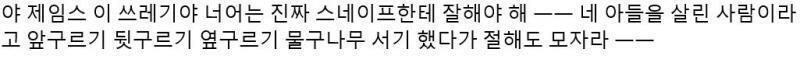 저 잣대 스넾에게 들이대면 스넾은 자기가 머드블러드 발언을 뱉었던 당사자들에게 사과한 적 있어요? 반성은요? 이 분들 스넾이 받은 피해만 보고