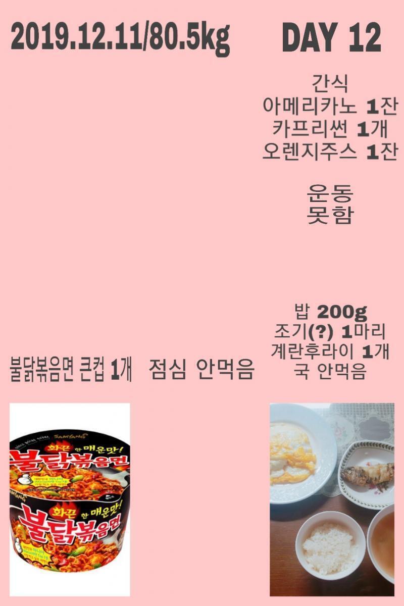 2019.12.11/80.5kg 밥까지 계량해서 나름 건강한 집밥 먹었당 근데 운동을 못했네!!
