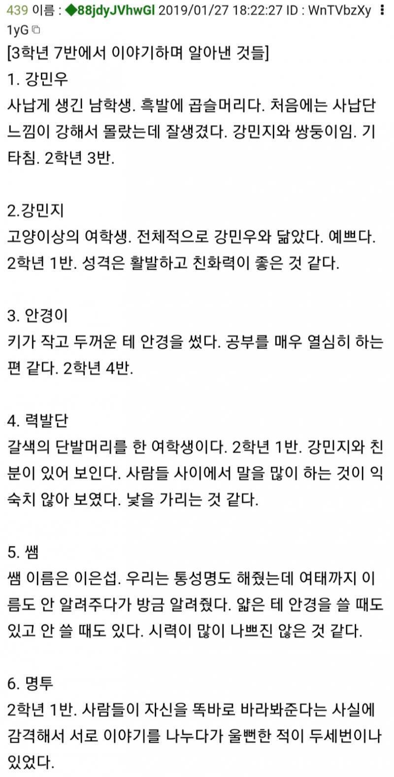 이 쯤에서 다시보는 인물 소개입니다. 너무 오랜만에 돌아와서 잊으셨을 것 같아 1스레에서 찾아 올립니다.