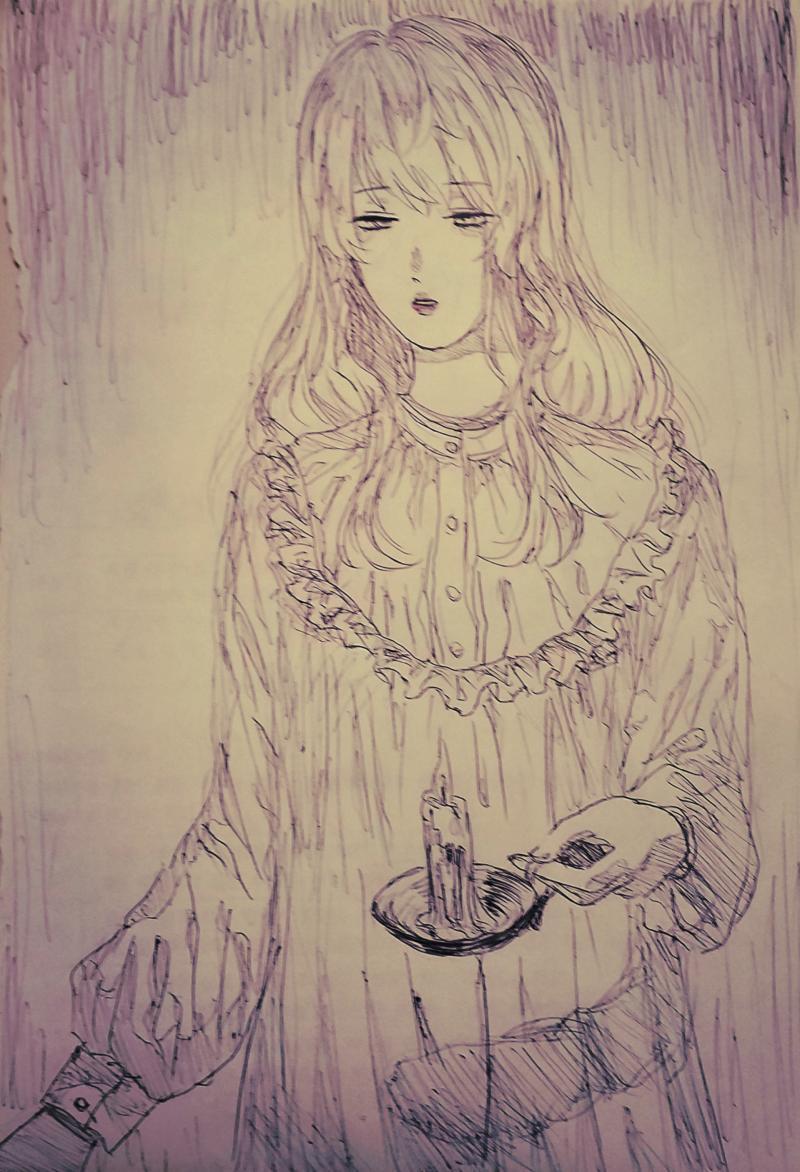이것도 모나미 낙서! 약간 컨저링같은 옛날 서양풍 느낌을 내 보고 싶었어 그런 느낌을 강조하려고 노란색을 좀 끼얹어 봤는데 어울리나? 난 마음에