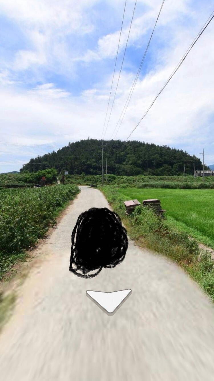 설명을 해보자면 저기 둥그렇게 보이는게 산이야! 멀리있는 상태로 캡쳐한거라 저수지는 안보일텐데 산이 저수지 중간에 있는 형태야. 검은색으로 가린