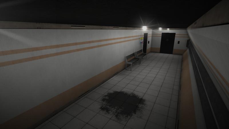 알파-1 보고. 고위험군 검문소 북쪽방향 문 뒤에서 SCP-106의 검은 구덩이가 보인다. SCP-106의 공격 흔적으로 보인다. 공격 대상은