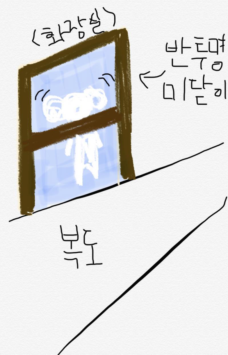 화장실 문이 그런 유리로 된 미닫이 문이었는데 친구가 3층에서 자습을 하다가 방에 필요한 걸 두고 와서 가지러 오려고 내려왔는데 어떤 사람이 미