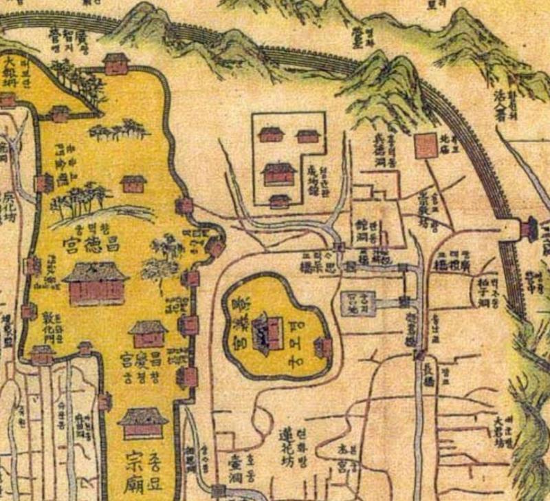 일단 이건 한양 지도. 성균관 주변에 눈에 띄는건 창덕궁이랑 경모궁 정도네