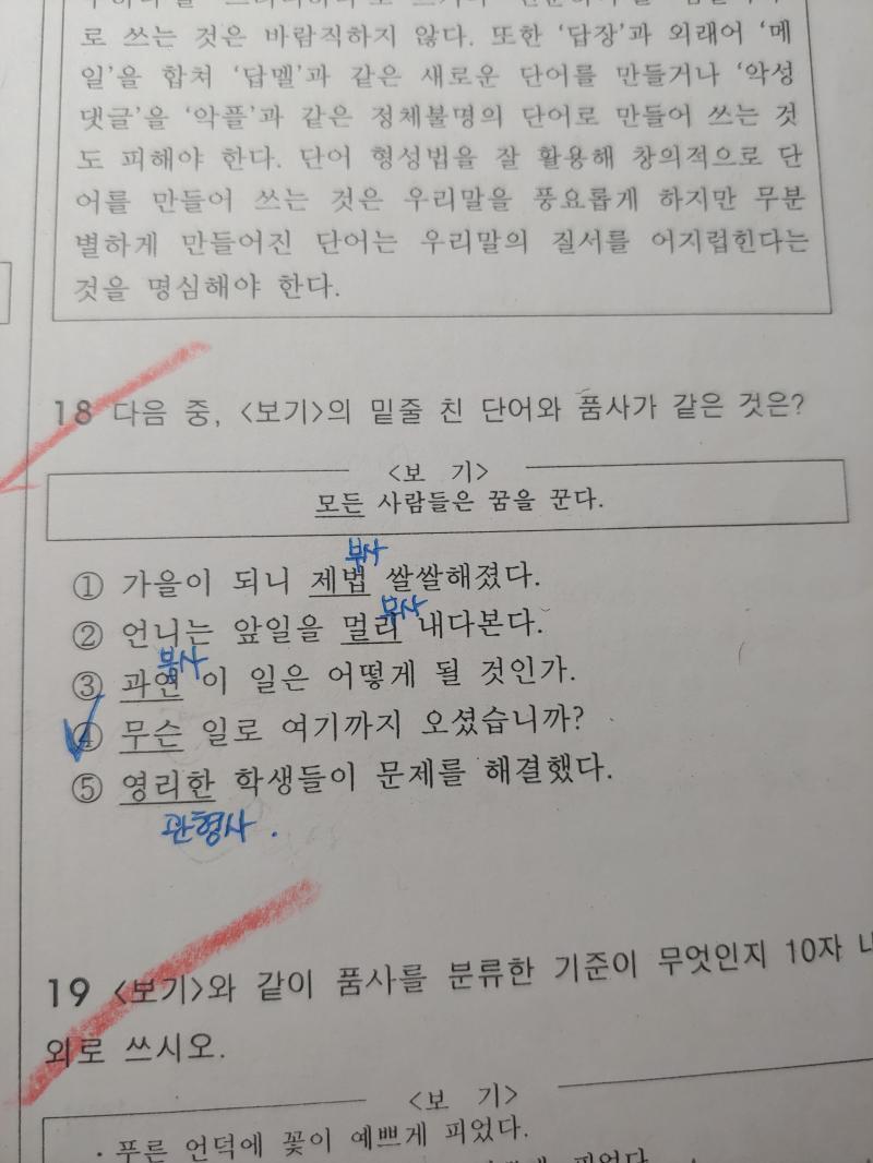 저..ㅜㅜ 이건 뭘까.. 보기에 모든이랑 4번에 무슨, 5번에 영리한 모두 관형사같은데.. 아니면 모든이랑 무슨이 그건가? 대명사에서 미지칭 부
