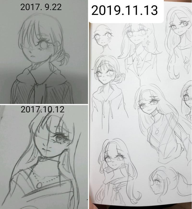 그림발전한 게 보인다는 말 듣고 생각나서 올리는 내 그림실력 변천사.. 변천사 스레에 올렸던 거야!◝(*'◡'*)◜