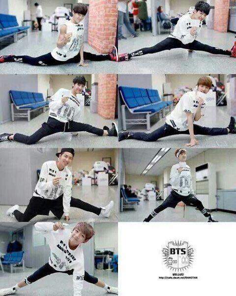 방탄 멤버들 중 유연성이 가장 좋은 멤버는 현대무용을 전공한 지민이고 가장 안 좋은(내려가려는 시도조차 하지 않은...) 멤버는 슈가이다.