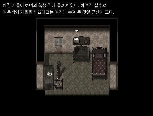 애런은 지하로 내려와 하녀의 방으로 들어갔다. 하녀의 방 책상위에는 깨진 거울이 있었다. 아무래도 하녀가 여동생의 거울을 실수로 깨뜨리고 자신의