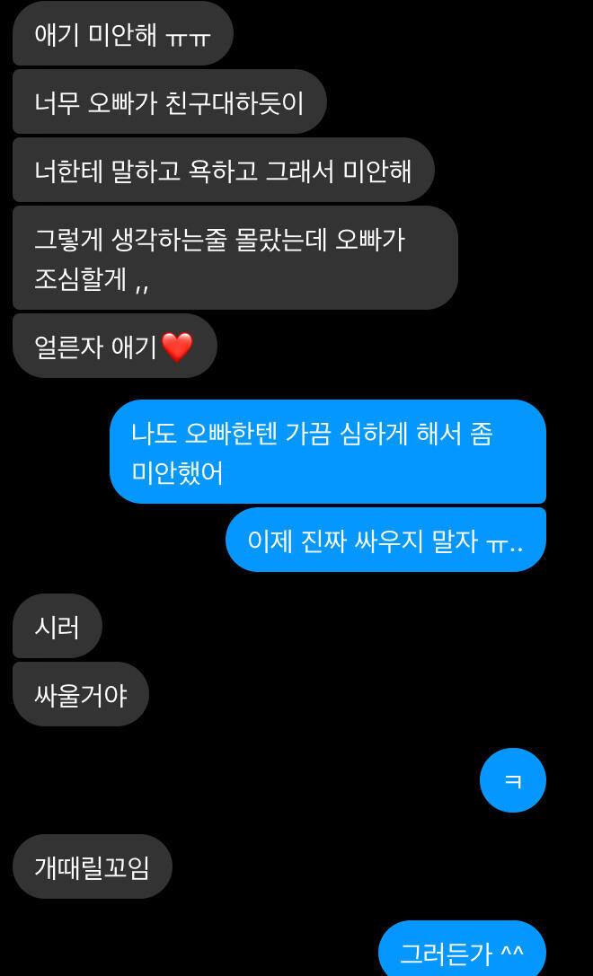 그 오빠랑 진짜 자주 싸우고 화해하고 하는데 전에 내가 서운한거 장문으로 길게 썼는데 그 오빠가 답 했던 거야 ㅋ큐큐ㅠㅠㅠㅠ 이 글을 올린 의도