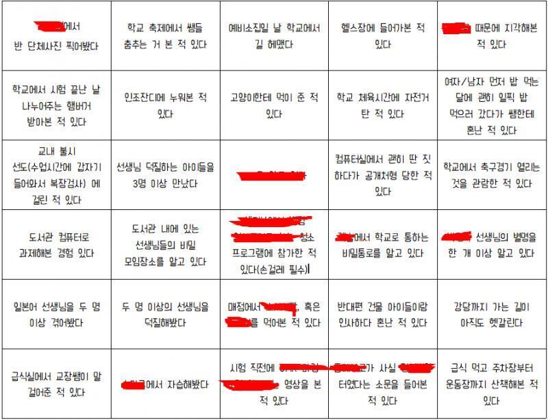 나도 직접 워드로 만들어서 해봣는데 재밌음 설마 우리학교 눈치채는 건 아니겠지.... 우리학교 티나ㅡㄴ는 건 다 가렸는데