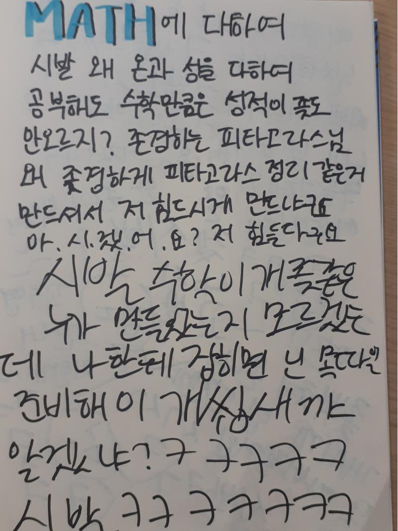 이거 중3때 피타고라스 공부하다가 개빡쳐서 쓴 글이다