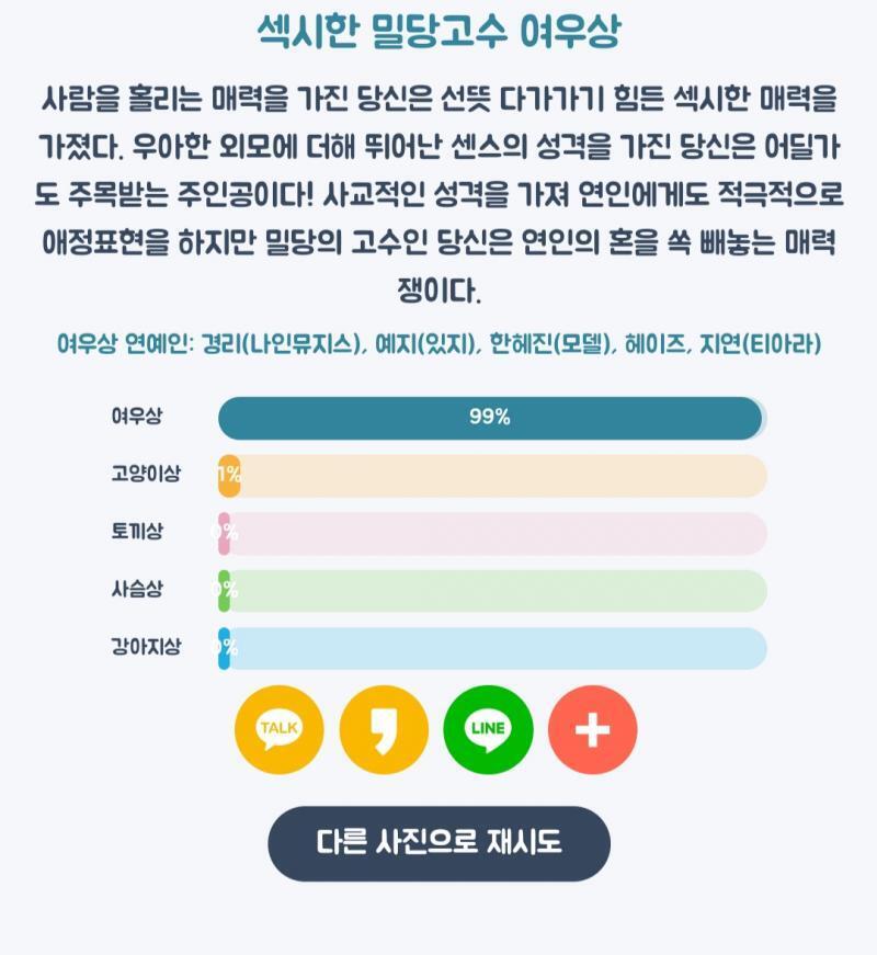 나는 이렇게 나왔어! ㅋㅋㅋㅋㅠㅠㅠ 99% 여우상ㅋㅋㅋ 좋은건가ㅠㅠ??ㅋㅋㅋ