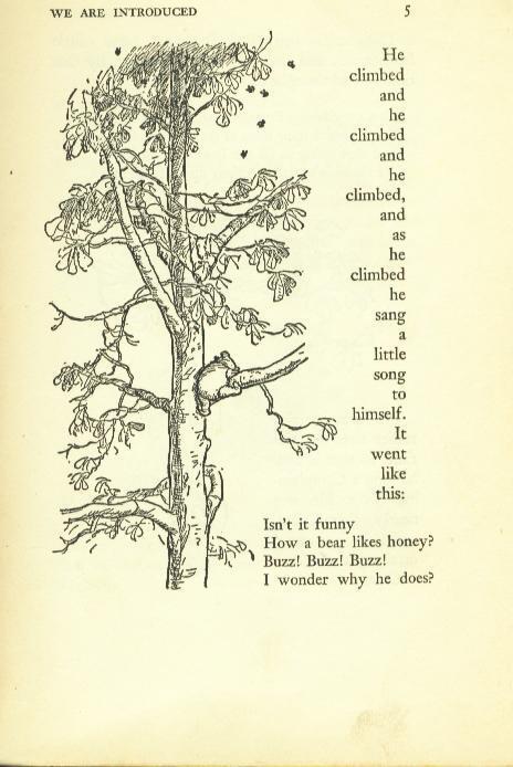 E.H.셰퍼드가 그린 곰돌이 푸 삽화. pooh climbing a tree 페이지 레이아웃은 지금 봐도 너무 최고야. 디즈니의 푸도 좋아하지만