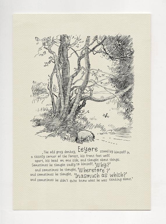 E.H.셰퍼드가 그린 곰돌이 푸 삽화. pooh climbing a tree 페이지 레이아웃은 지금 봐도 너무 최고야. 디즈니의 푸도 좋아하지만