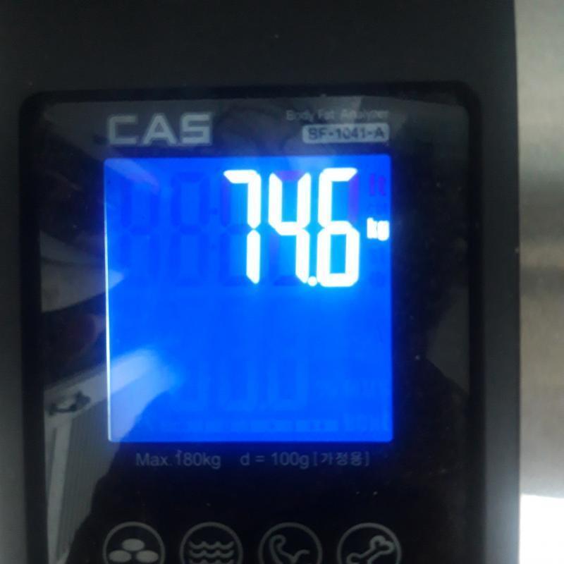 방금 잰 몸무게는 74.6이네.. 몇달전까진 78이였는데 그래도 좀 빠진것같다 더 노력해야지