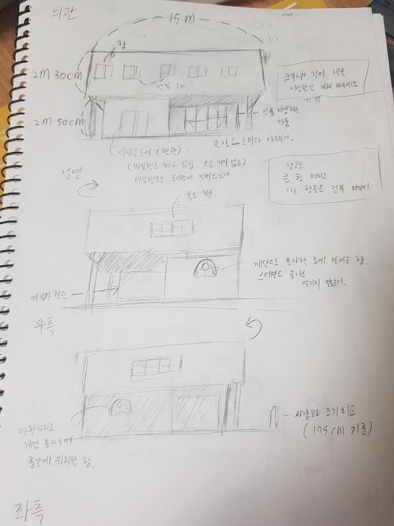 전개도와 건물구조 추가합니다! 휘갈겨 쓰고 대충 그려서 알아보기 어려울 거에요 ㅠㅠ 모르겠는 글씨나 그림은 다시 물어보시면 답변해 드리겠습니다.