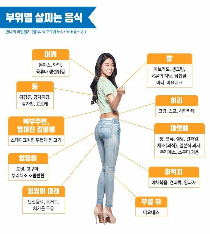 한참 다이어트 중일 레더들을 위한 칼로리표 + 부위별 살찌는 음식