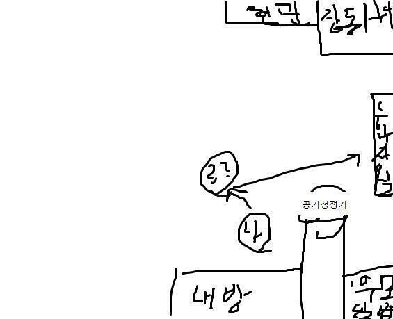 그날도 나는 컴퓨터를 하고 누워서 핸드폰을 하는데 갑자기 화장실이 가고 싶은 거야 그래서 방문을 열고 나왔거든 그림처럼 내 방문을 열고 나오면