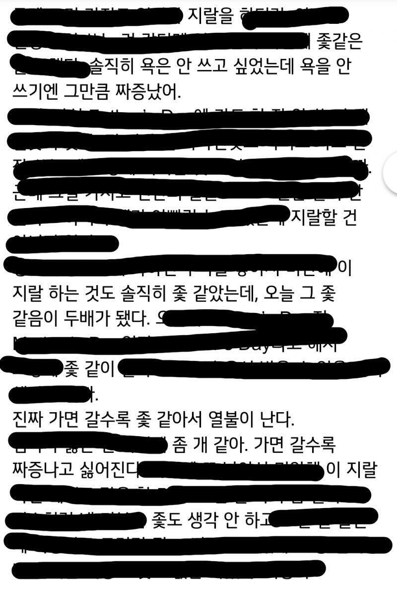 두번째 사진은 내 일기 중에 가장 욕이 적게 들어간 거... 존나 무슨 분조장 있는 사람이 쓴 거 같음.