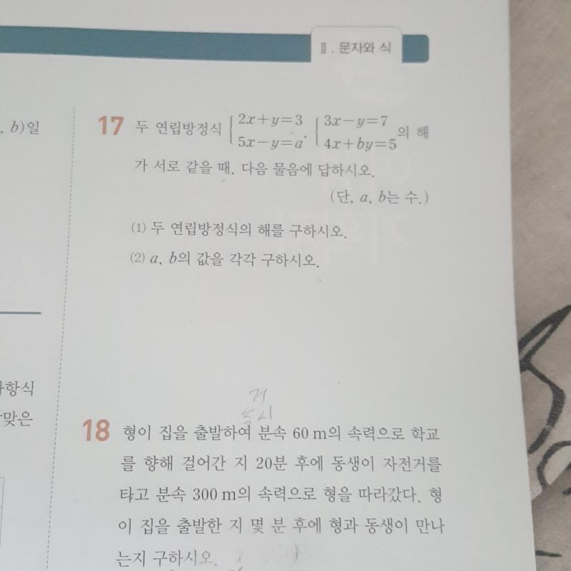 이거 18번... 이거 나 계속 그냥 방정식으로 풀거든... 이게 문제야...