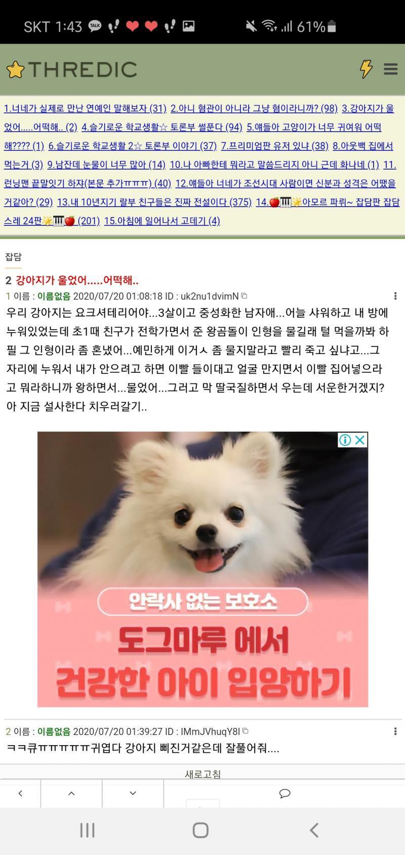 아니 이 스레 보고있는데 이 광고 나옴...