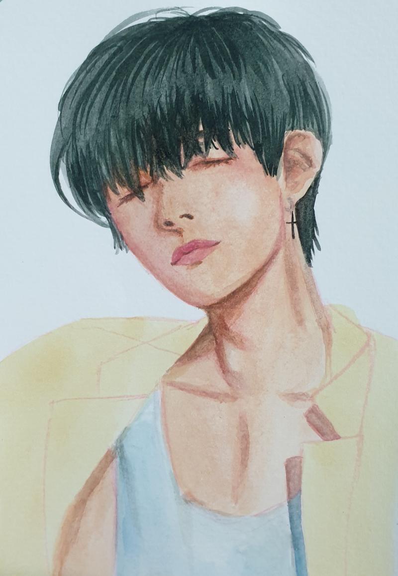 나는 수채화를 참 좋아해..ㅎㅎ 얼굴 열심히 그리구 옷은 포기했어;;