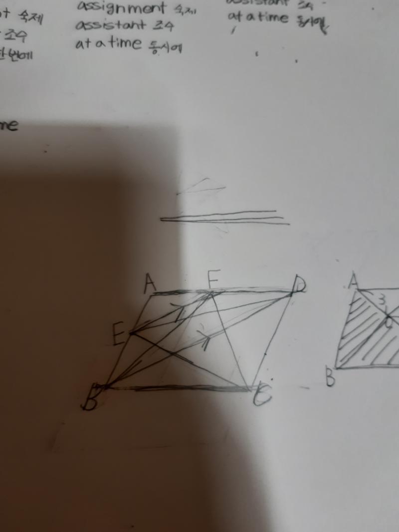 1. 색칠한 부분의 넓이를 구하시오 ( 삼각형 ADC는 24cm^2), 선분 OA : 선분 OC = 3 : 5 2. 다음 중 넓이가 다른 삼각형