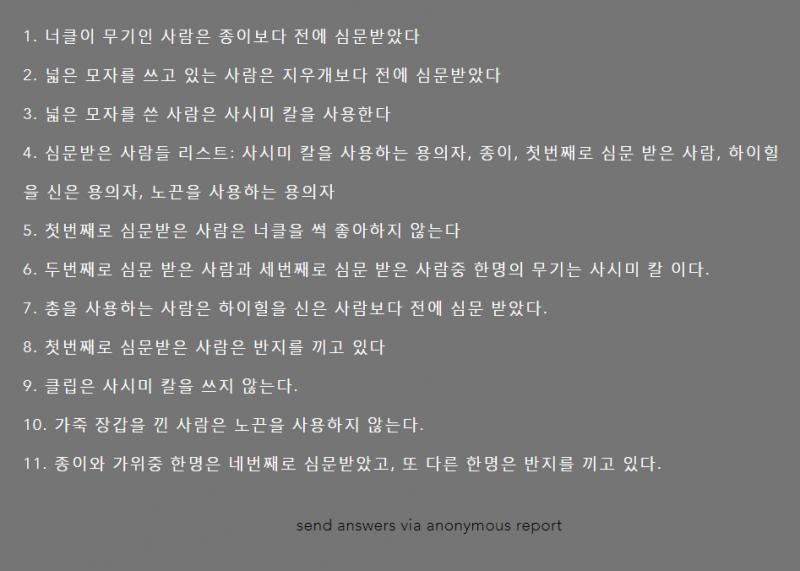๋งจ ๋ฐ์ send answers via anonymous report ๋ผ๋ ๋ฌธ๊ตฌ๊ฐ ์๊ธด ํ๋ค... ์ต๋ช
์ ๋ณด๊ณ ์๋ฅผ ํตํด ๋ต ๋ณด๋ด ์ฃผ์ธ์....(