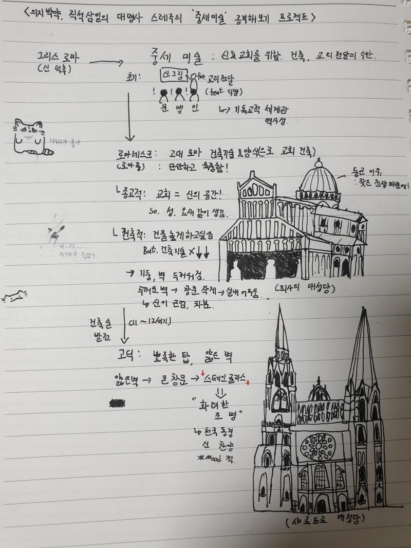 09.12 미술사 - 중세 오늘은 내가 노트필기를 가져와밧어 타자로만 치려니까 너무 복잡하고 힘들어지더라구.. 진짜 열심히 그렸으니까 그림 좀