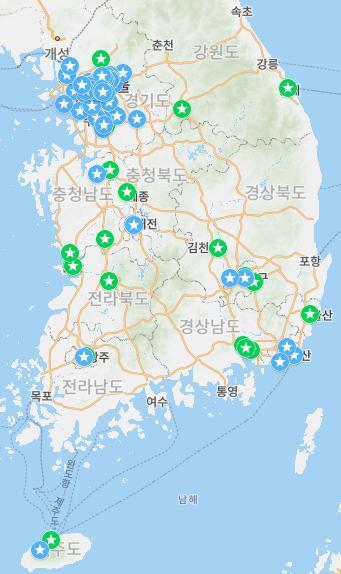 1. 전국 2. 수도권 참고로 마크 색깔은 뭐 큰 상관은 없어.