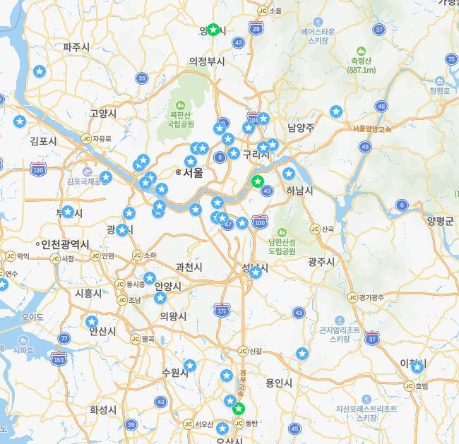 1. 전국 2. 수도권 참고로 마크 색깔은 뭐 큰 상관은 없어.